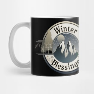 Winter Blessings Mountains and Star Light Badge Mug